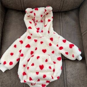 Old Navy Red Heart Fleece Baby Onesie 3-6mo